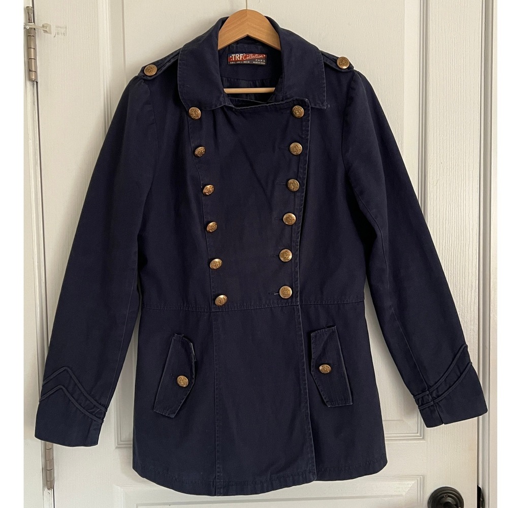 Zara TRF Military Napolean Band Jacket Womens Navy Gold Buttons Y2K Old Money L